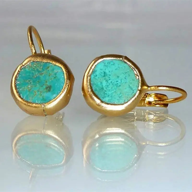 Turquoise Drop Earrings, Gold-Tone Bezel Setting, Lever-Back