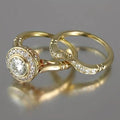 Vintage Bezel-Set Zirconia Engagement Ring Set with Contoured Band