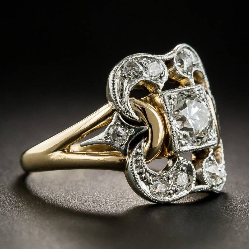 Vintage Cushion-Cut Zirconia Ring with Two-Tone Filigree Detail