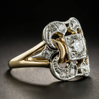 Vintage Cushion-Cut Zirconia Ring with Two-Tone Filigree Detail