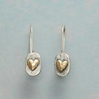 Heart Drop Earrings with Hammered Silver and Gold-Tone Accent