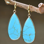 Turquoise Teardrop Dangle Earrings, Mixed Metal Leverback