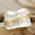 Hammered Silver-Tone Spinner Ring with Rotating Gold-Tone Bands