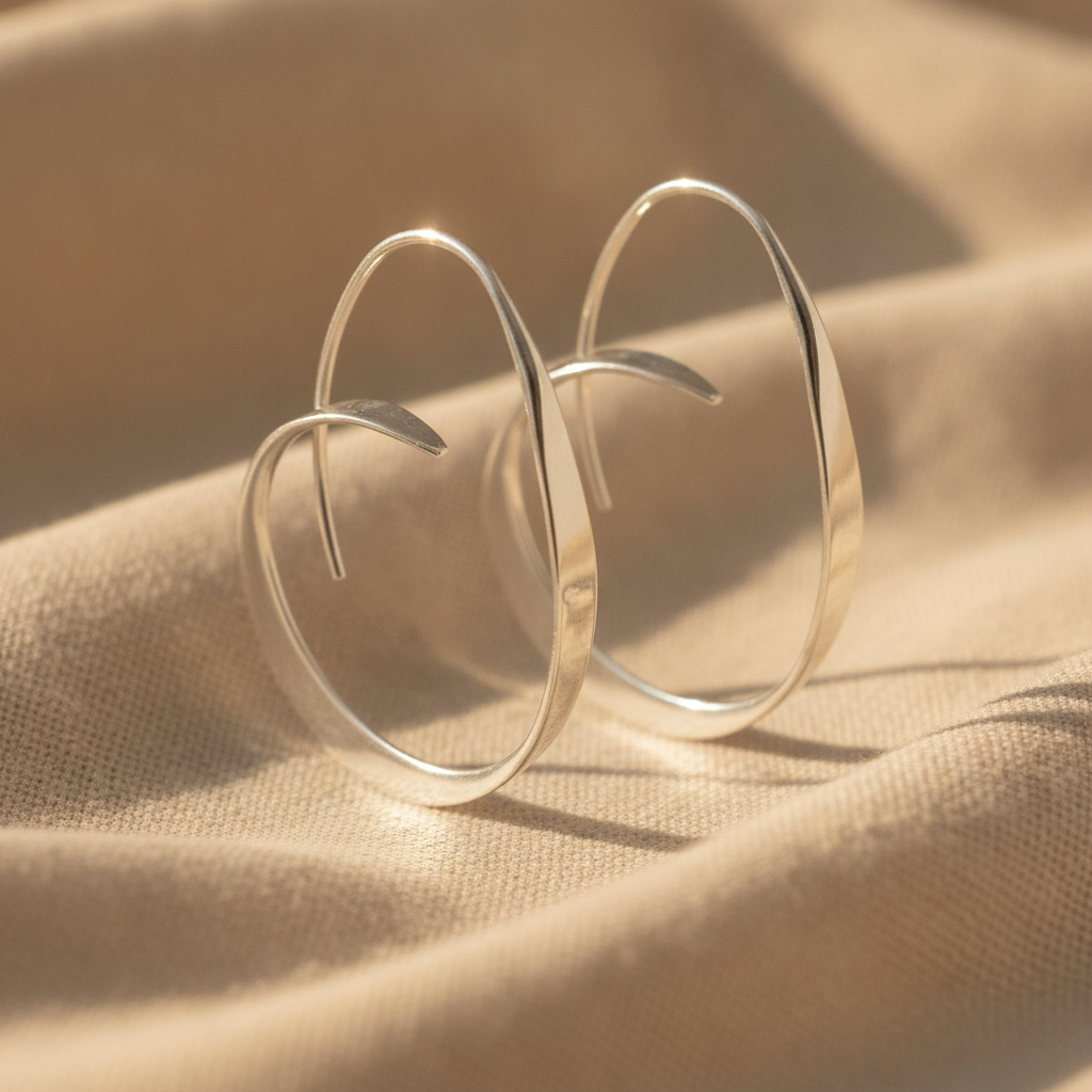 Open Spiral Drop Hoop Earrings with Curved Wire Detail