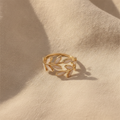 Botanical Leaf White Opal Ring with Adjustable Gold-Tone Band