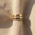 Stackable Brilliant-Cut Ring Set with Bezel and Pavé Accents in Rose Gold Tone