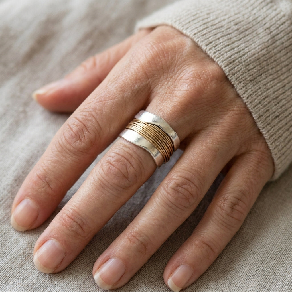 Wire Wrap Statement Ring in Silver and Gold Tone