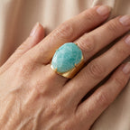 Amazonite Cabochon Statement Ring - Gold-Toned Cuff Band