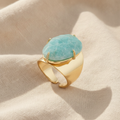 Amazonite Cabochon Statement Ring - Gold-Toned Cuff Band
