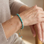 Turquoise Beaded Bracelet, Adjustable Cord, Gold-Tone Accents