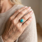 Sterling Silver Oval Turquoise Ring with Rope-Twist Bezel and Filigree Band