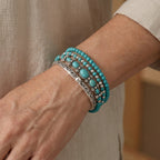 Turquoise Beaded Bracelet Set, 5-Piece with Silver-Tone Filigree Scroll