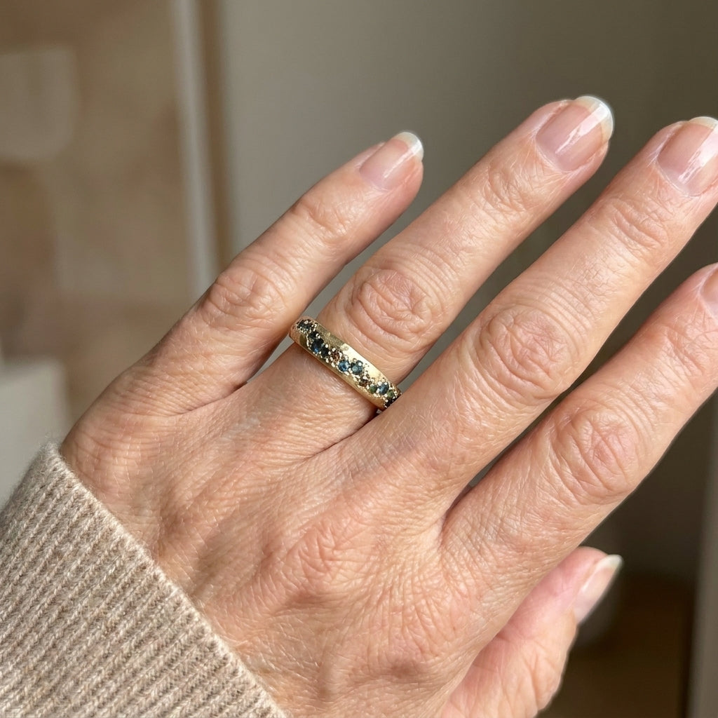 Vintage Multi-Gemstone Cluster Ring with Domed Gold Band