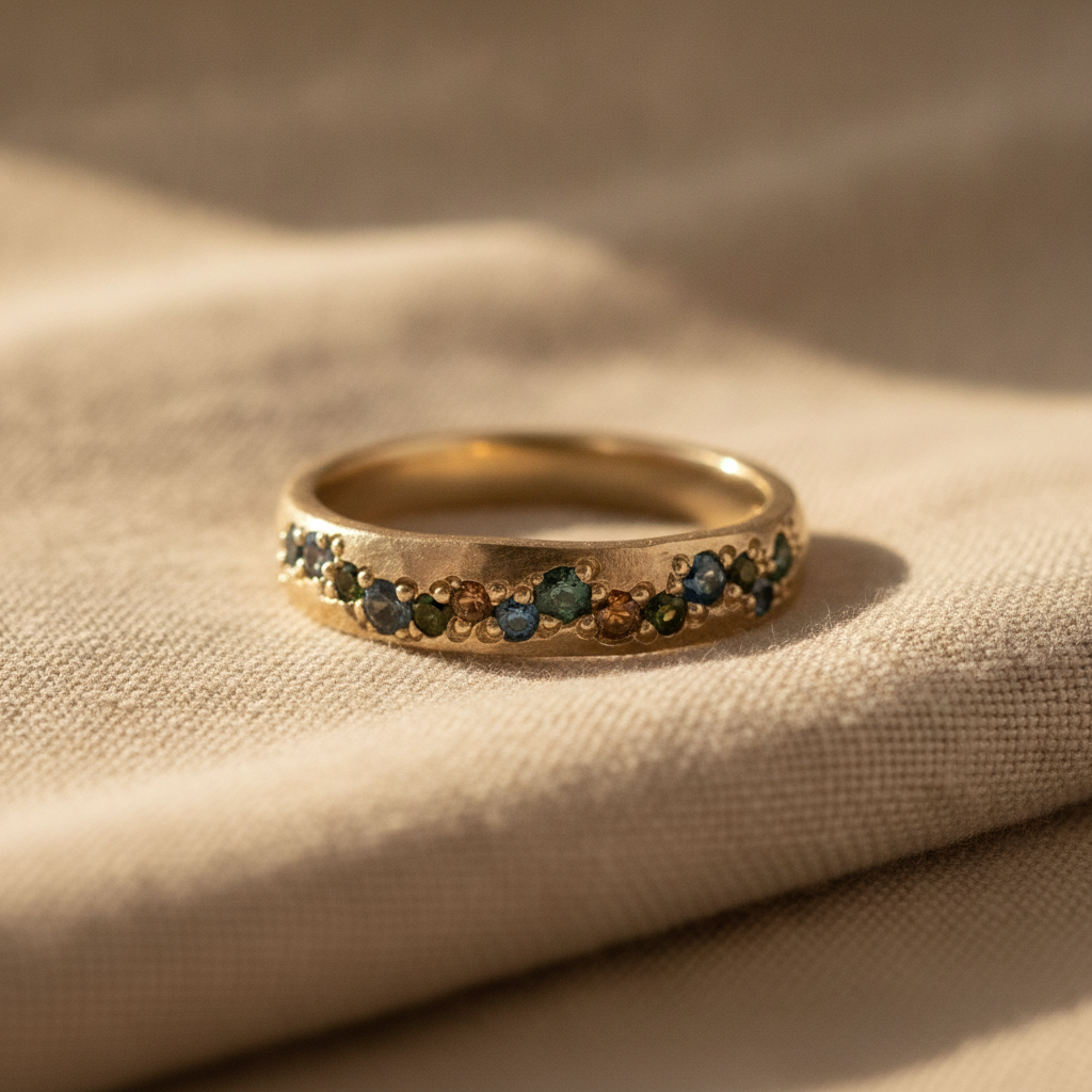 Vintage Multi-Gemstone Cluster Ring with Domed Gold Band