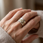 Wide Silver Spinner Ring with Gold-Tone Ball Bead Bands