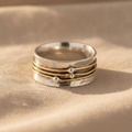 Wide Silver Spinner Ring with Gold-Tone Ball Bead Bands