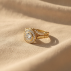 Vintage Bezel-Set Zirconia Engagement Ring Set with Contoured Band