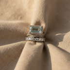 Rectangular Aquamarine-Tone Halo Ring Set, 3-Piece Art Deco Stacking Rings