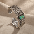 Turquoise Cuff Bracelet, Vintage Silver-Tone Filigree Design, Adjustable