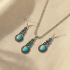 Turquoise Jewelry Set - Silver-Tone Filigree Necklace & Drop Earrings