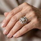 Vintage Cushion-Cut Zirconia Ring with Two-Tone Filigree Detail